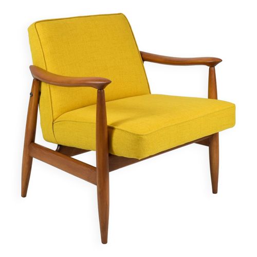 Fauteuil Vintage Daposorigine Annes 60 Entirement Restaur Tissu Jaune Teck Jaune