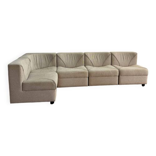 Salon Vintage Modulable Cinq Chaufffeuses Et Une Table Basse Laine Beige Et Marron Allemagne 1970 Beige