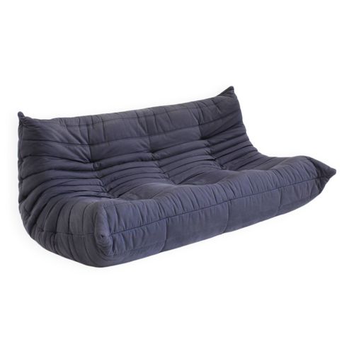 Canap 3 Places Togo Ligne Roset Original Vintage Bleu Fonc Par Michel Ducaroy Bleu