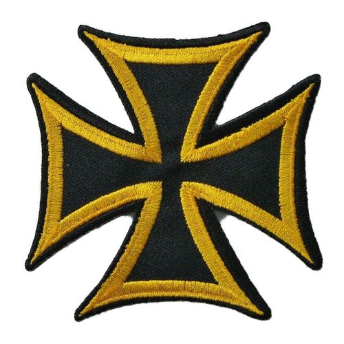 Patch Croix De Malte Noir Tour Jaune Ecusson 7.5cm Rock Roll Biker Templier
