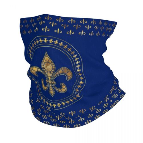 Foulard Rond Fleur De Lys Doré Et Bleu Royal,Cagoule,Bandana,Écharpe De Cou,Chauffe-Ski,Cyclisme,Fleur De Lys,Fleur De Lys