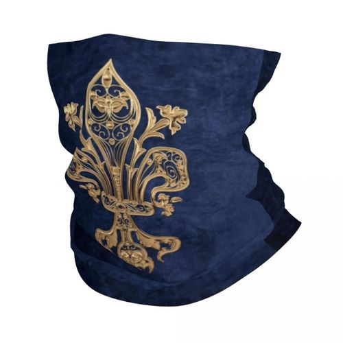 Foulard Rond Fleur De Lys Doré Et Bleu Royal,Cagoule,Bandana,Écharpe De Cou,Chauffe-Ski,Cyclisme,Fleur De Lys,Fleur De Lys