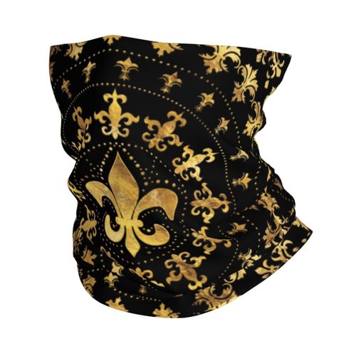 Foulard Rond Fleur De Lys Doré Et Bleu Royal,Cagoule,Bandana,Écharpe De Cou,Chauffe-Ski,Cyclisme,Fleur De Lys,Fleur De Lys