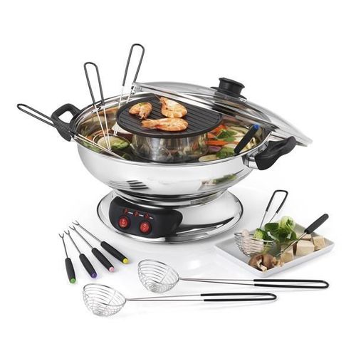Fondue asiatique inox 6 portions avec 6 fourchettes à fondue et 6 paniers