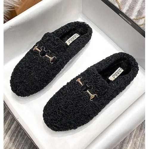Mules En Peluche Pour Femmes",Pantoufles En Fourrure À Une Bande,Chaussures En Coton Confortables,Couverture Plate,Polaire Parker,Toboggans En Laine,"Hiver Chaud
