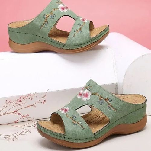 Sandales À Semelles Compensées Orth4wd Premium Pour Femme",Pantoufle Parka Ouverte,Vintage,Cuir Anti-Alde,Décontracté,Plateforme,Chaussures Brodées,"Été