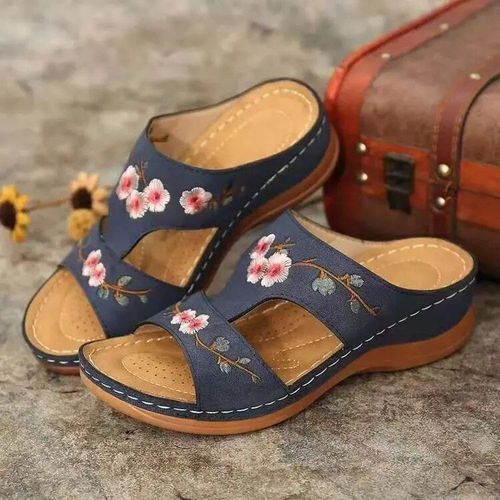 Sandales À Semelles Compensées Orth4wd Premium Pour Femme",Pantoufle Parka Ouverte,Vintage,Cuir Anti-Alde,Décontracté,Plateforme,Chaussures Brodées,"Été