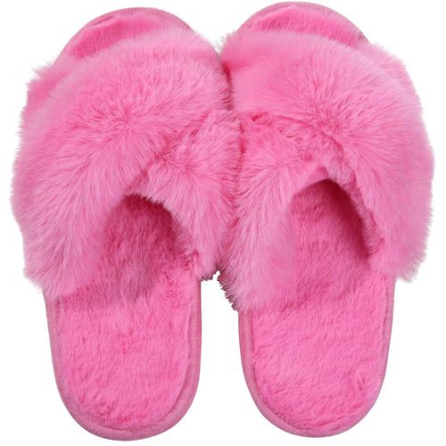 Comwarm-Pantoufles Floues À Bande Croisée Pour Femmes',Tongs À Semelle Optique En Fourrure,Pantoufles D'hiver Moelleuses,Pantoufles De Maison Ouvertes,'chaussures D'intérieur - 44-45