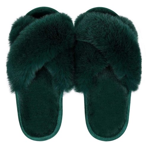 Comwarm-Pantoufles Floues À Bande Croisée Pour Femmes',Tongs À Semelle Optique En Fourrure,Pantoufles D'hiver Moelleuses,Pantoufles De Maison Ouvertes,'chaussures D'intérieur - 44-45