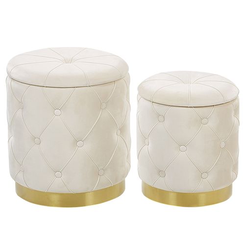 Pouf Pueblo Set De 2 Blanc Velours