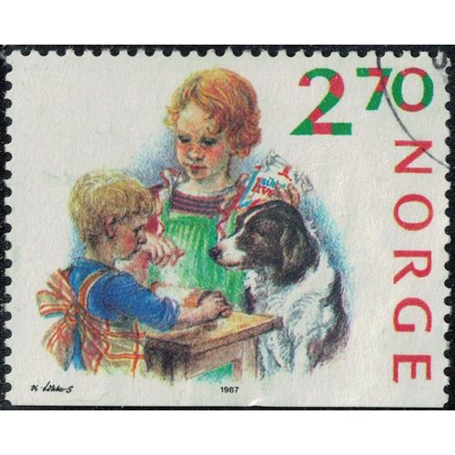 Norvège 1987 Oblitéré Used Préparation De Noël Enfants Et Leur Chien Y&t No 941 Su