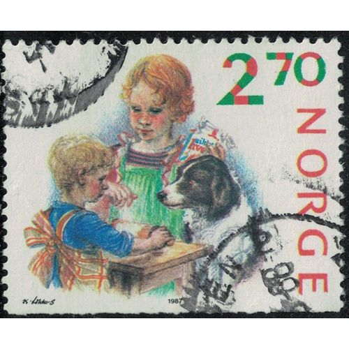 Norvège 1987 Oblitéré Used Préparation De Noël Enfants Et Leur Chien Y&t No 941 Su