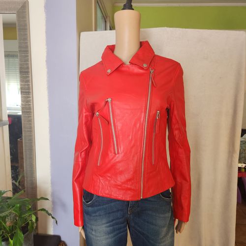 Veste En Cuir Rouge Coquelicot