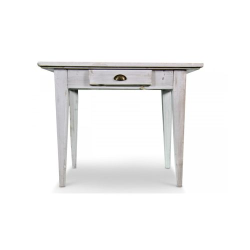 Table À Manger Bois 2 Tiroirs Cerusé Blanc 100.5x72.5x78cm