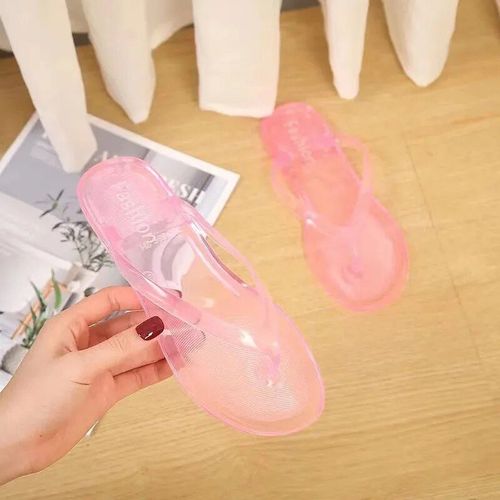 Tongs De Plage Pour Femmes",Sandales D'été,Chaussures De Gelée,Diapositives Transparentes,"Pantoufles Plates Antidérapantes En Pvc Solide À La Mode