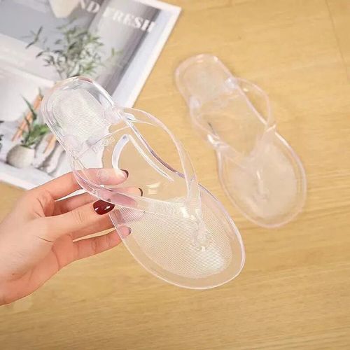 Tongs De Plage Pour Femmes",Sandales D'été,Chaussures De Gelée,Diapositives Transparentes,"Pantoufles Plates Antidérapantes En Pvc Solide À La Mode