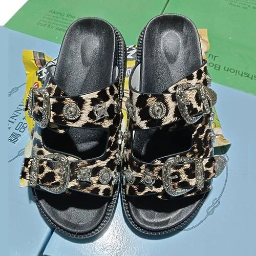 Pantoufles Punk Rock D'été Pour Femmes",Mules En Cuir À Plateforme Risale,Pantoufles Créatives À Raccords Métalliques,Sandales Décontractées Pour Femmes,"Diapositives De Chaussures