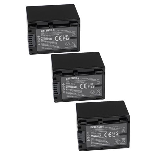 EXTENSILO 3x Batteries compatible avec Sony HDR-CX500E, HDR-CX505VE, HDR-CX410VE, HDR-CX450 appareil photo, reflex numérique (2060mAh, 7,4V, Li-ion)