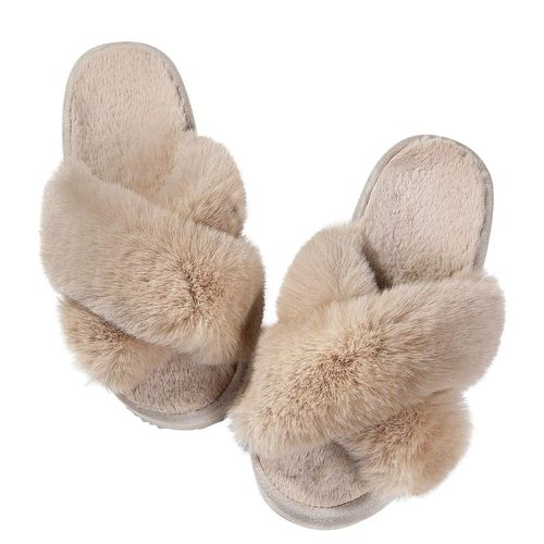 Shevalues Pantoufles De Fourrure D'intérieur Pour Femmes" Toboggans En Fourrure Moelleux Pour La Maison Tongs Parker Ouvertes Bande Croisée Chaussures De Chambre Pour Femmesmode D'hiver