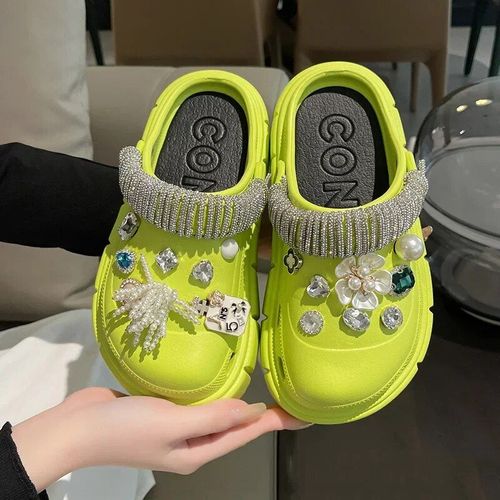 Sabots À Breloques Pour Femmes",Semelle Optique,Pantoufles D'extérieur,Sandales De Plage D'été Pour Filles,Haute Qualité,Nouvelle Arrivée,"Mode