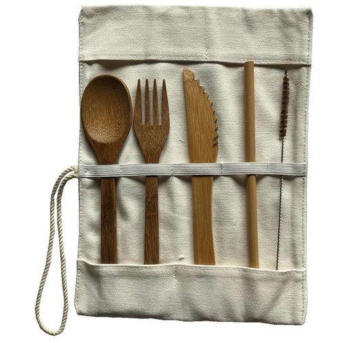 Set De Couverts En Bambou Avec Étui De Coton Bio