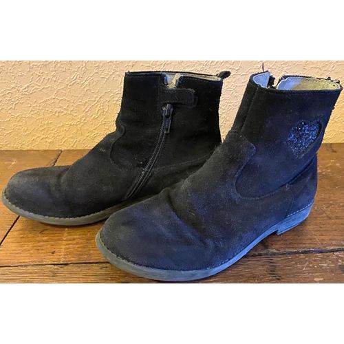 Bottines Enfant, Taille 3, En Cuir Retourné, Bleu-Marine - 33