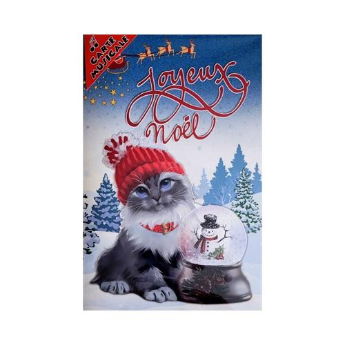 Carte De Voeux Musicale - Fêtes De Fin D'année - Joyeux Noël - Chat Bonnet Rouge