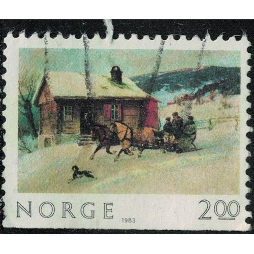 Norvège 1983 Oblitéré Used La Balade En Traîneau À Chevaux Peinture Axel Ender Y&t No 850 Su