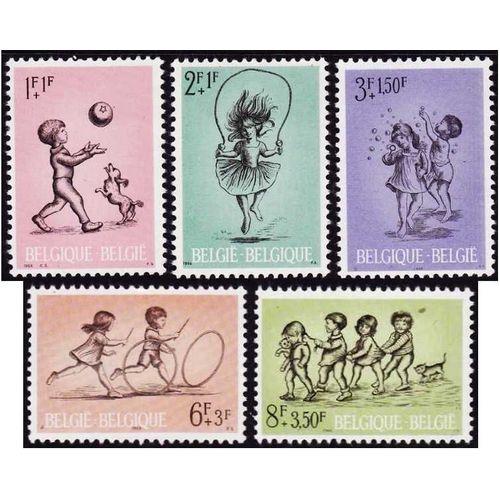 Belgique 1966, Très Belle Série Complète Neuve** Luxe Timbres Yvert 1399 À 1403, Jeux D'enfants Avec Surtaxe Au Profit D'oeuvres De Solidarité.