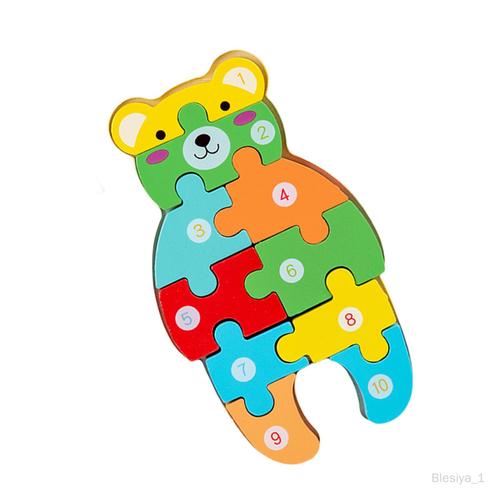 3d Formes D'animaux Jigsaw Puzzles Jouet En Bois Pour De 3 À 6 Ans, Comprendre Les Chiffres, La Couleur, L'apparence , Ours