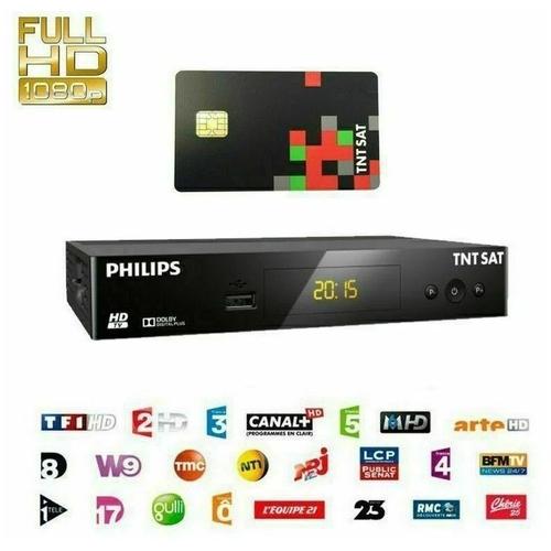 Récepteur TV HD Satellite PHILIPS DSR 3231 TNTSAT - carte TNTSAT incluse, chaînes gratuites de la TNT HD par satellite