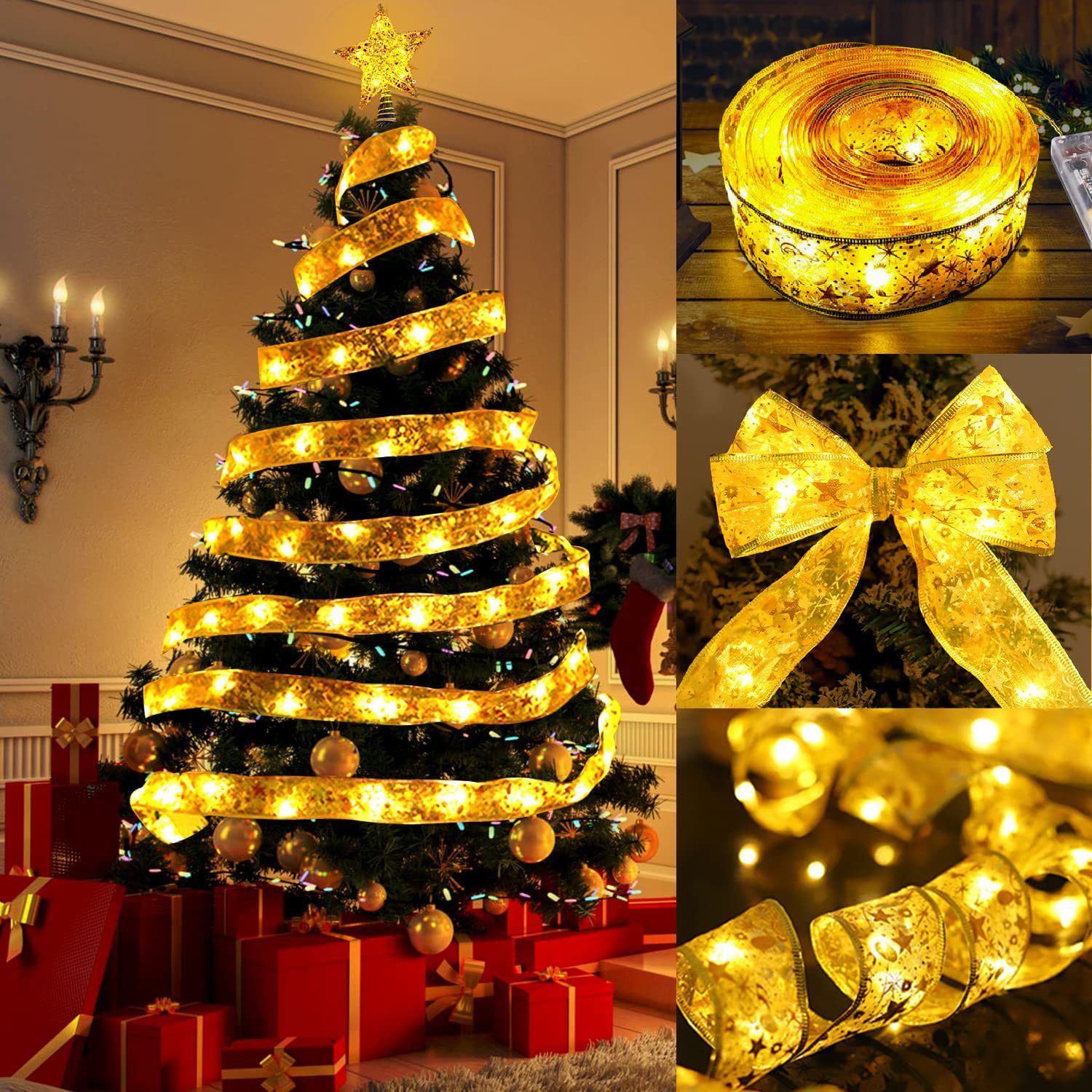 FainFun Lumières de Ruban Sapin de Noël, 5M Lumières de Ruban de Noël,  Ruban LED pour Décorer Sapin Noël, Guirlande Lumineuse à Ruban pour  Décoration Intérieure, Ruban de Sapin Noël, Argent 