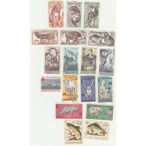 18 Timbres Oblitérés De Tchécoslovaquie - Animaux, Oiseaux Et Poissons