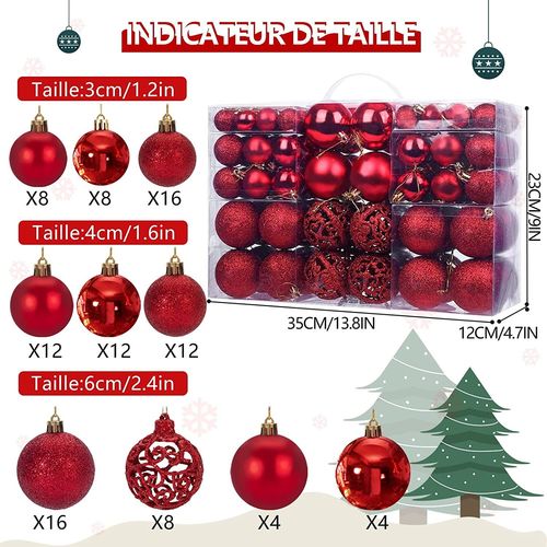 100 Pcs Christmas ball Ø3 / 4 / 6cm Red Christmas ball, Christmas ornement Bright Matte Powder Light Christmas box