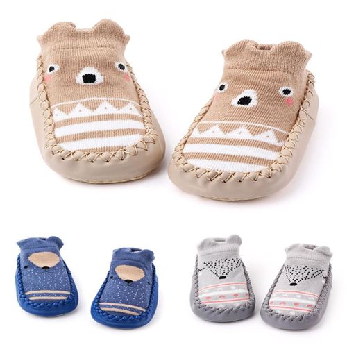 3paires Bleu Kaki Gris De Chaussons Chaussettes Semelle Souple Antidérapants Pour Bébé - 6-12 Mois Les Garçons