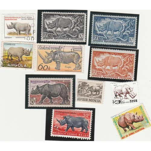 11 Timbres De Divers Pays - Animaux - Rhinocéros