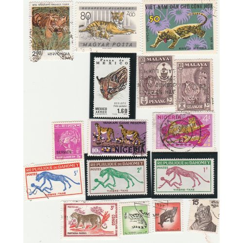 16 Timbres De Divers Pays - Animaux - Tigres Et Divers Félins