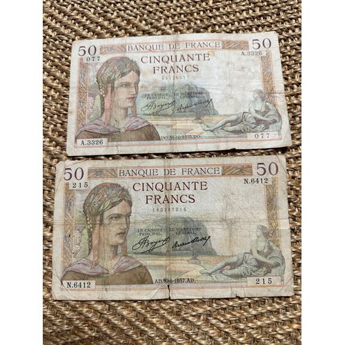 Lot De 2 Billets Français De 50 Francs De 1935 Et 1937