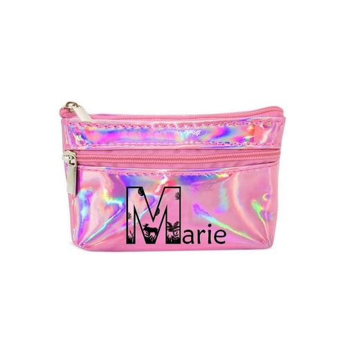 Porte monnaie holographique rose pochette prenom jungle