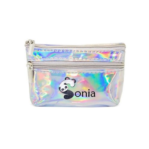 Porte monnaie holographique argent pochette prenom panda