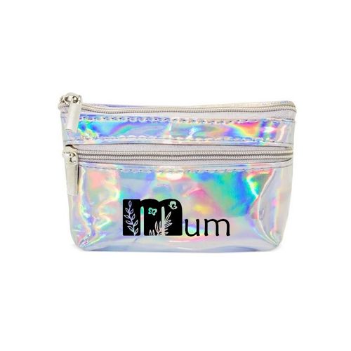 Porte monnaie holographique argent pochette prenom jardin de fleur