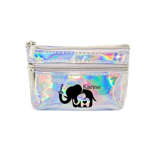 Porte monnaie holographique argent pochette elephant et maman