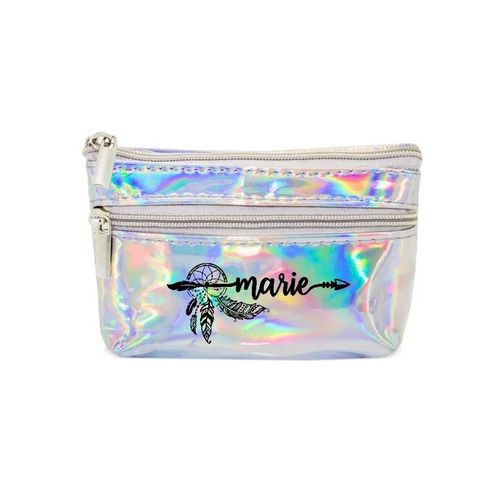 Porte monnaie holographique argent pochette prenom dreamcatcher