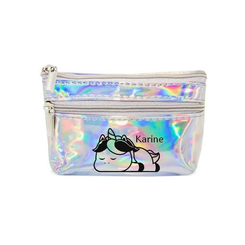 Porte monnaie holographique argent pochette licorne paresseux