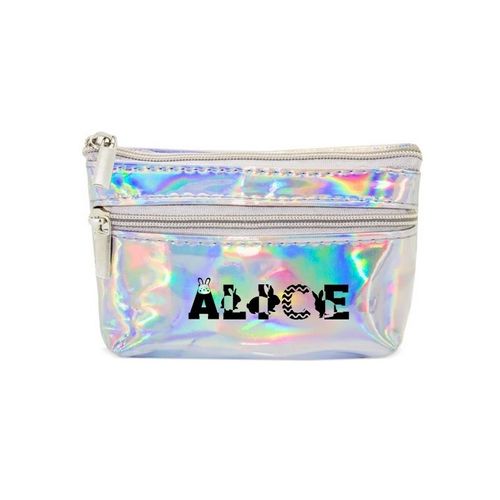 Porte monnaie holographique argent pochette prenom lapin