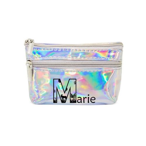 Porte monnaie holographique argent pochette prenom jungle