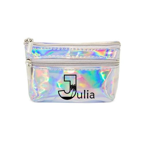 Porte monnaie holographique argent pochette prenom hawaii