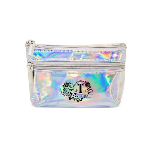 Porte monnaie holographique argent pochette prenom diademe fleur