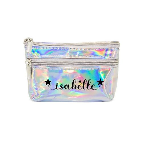Porte monnaie holographique argent pochette prenom etoile