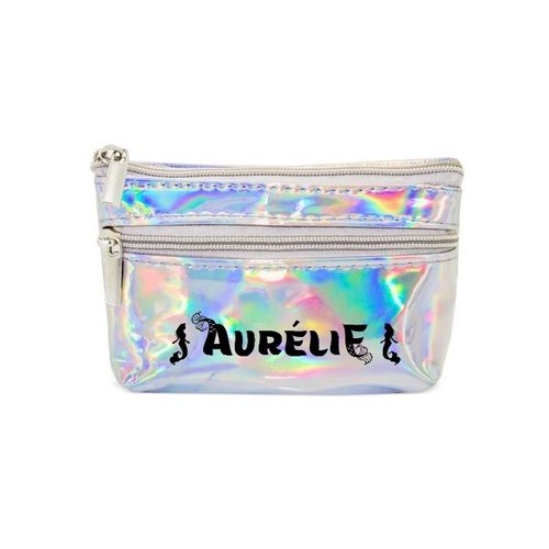 Porte monnaie holographique argent pochette prenom sirene